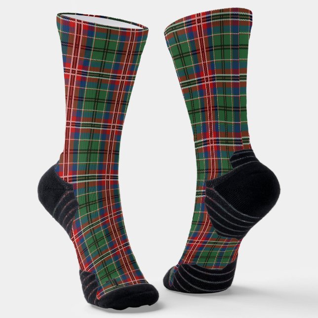 Chaussette Rustique Plaid vert et rouge À damiers Tartan (Angulaire)