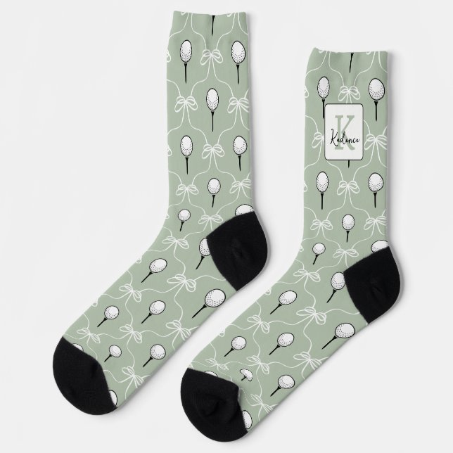 Chaussette Sage Blanc Préparé Motif Golf Monogramme  (Gauche)