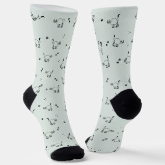 Chaussette Sage Gray Green Cat Line Art Pattern Socks