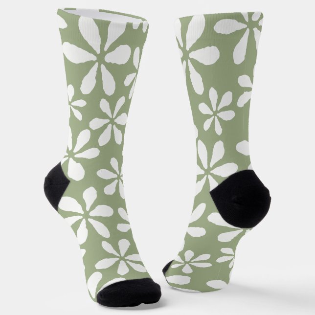 Chaussette Sage Green Flower Motif moderne Plutôt Floral (Angulaire)