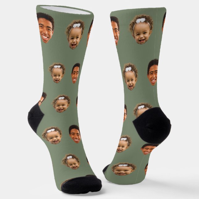 Chaussette Sage Green Funny Custom 2 Face Photo Maman (Angulaire)