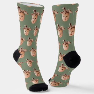 Chaussette Sage Green Funny Fille personnalisée Face Photo Cr