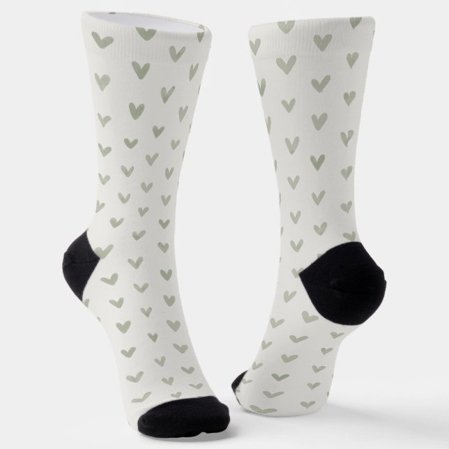 Chaussette Sage Green Heart Pattern Socks (Angulaire)