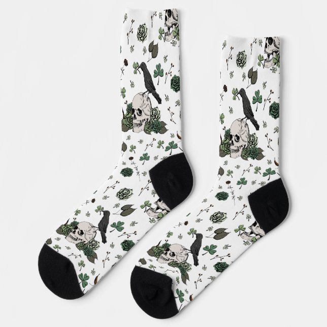Chaussette Saint Patrick's Day Crânes blancs et verts et Rose (Gauche)