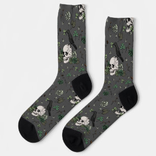 Chaussette Saint Patrick's Day Dark Grey & Green Skulls & Ros