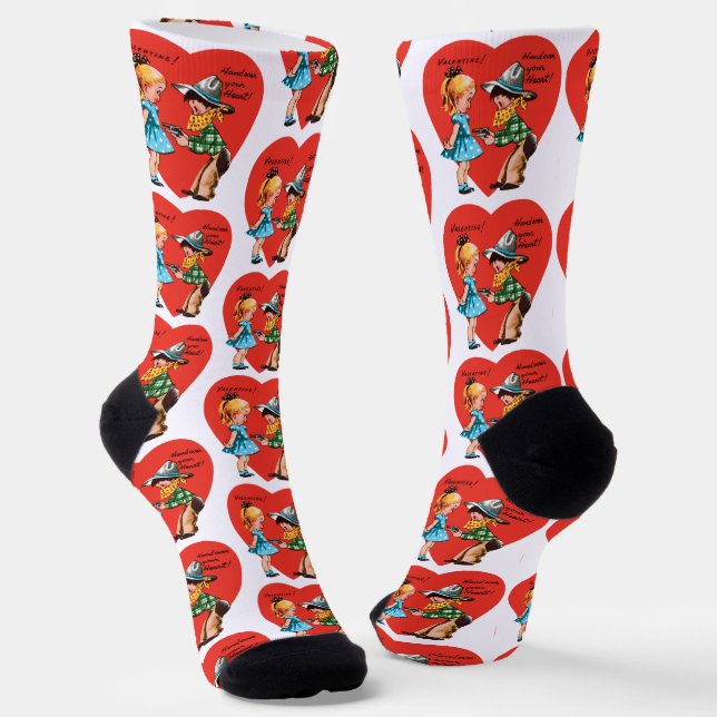 Chaussette Saint-Valentin Rétro, Cowboy Vintage avec Fille (Angulaire)