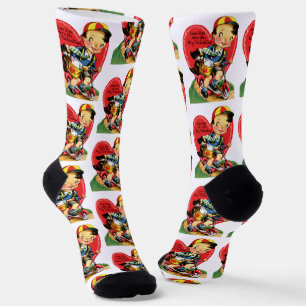 Chaussette Saint-Valentin Rétro, Garçon Vintage sur un Scoote