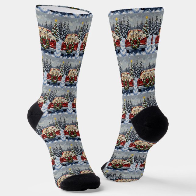 Chaussette Samoyed Noël Camion Rouge Fêtes (Angulaire)