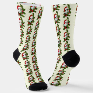 Chaussette Santa Hat Kitten Wreath Noël