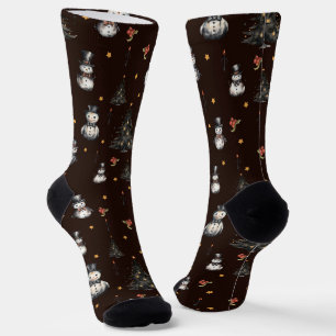 Chaussette Sapin de Noël gothique bonhommes de neige effrayan