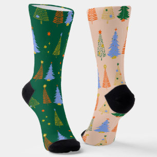 Chaussette Sapins de Noël fantaisistes rose et vert
