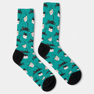 Chaussette Sauter les chats et les visages Turquoises