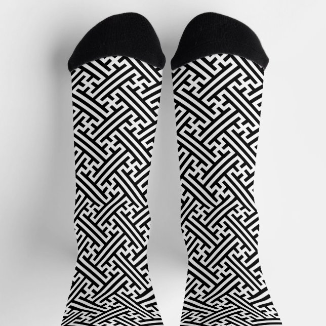 Chaussette Sayagata motif, japonais, noir et blanc (Haut)