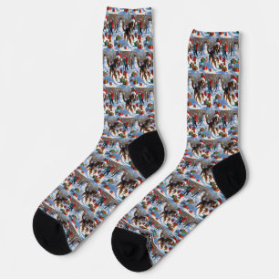 Chaussette Scène de neige festive de Noël avec un Lévrier Afg