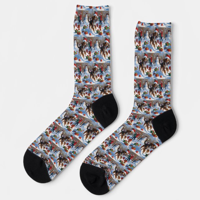 Chaussette Scène de neige festive de Noël avec un Lévrier Afg (Gauche)