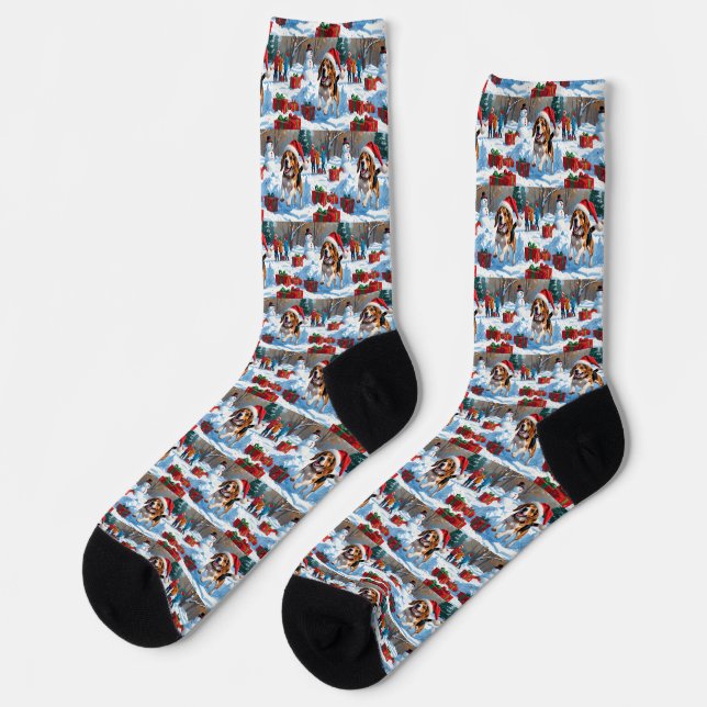 Chaussette Scène de neige festive de Noël Beagle (Gauche)