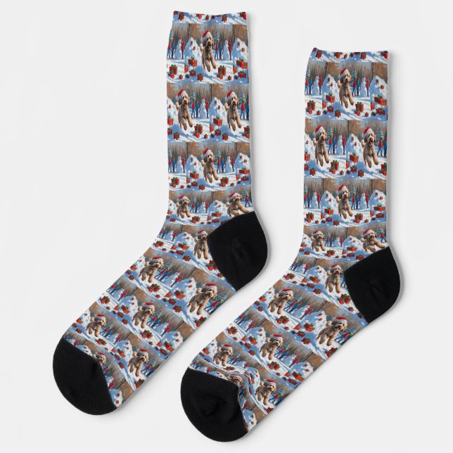 Chaussette Scène de neige festive de Noël Bernedoodle (Gauche)