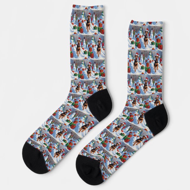 Chaussette Scène de neige festive de Noël d'Airedale (Gauche)