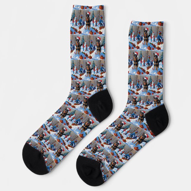 Chaussette Scène de neige festive de Noël Malinois belge (Gauche)