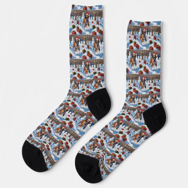 Chaussette Scène de Noël festive de Boxer dans la neige (Gauche)