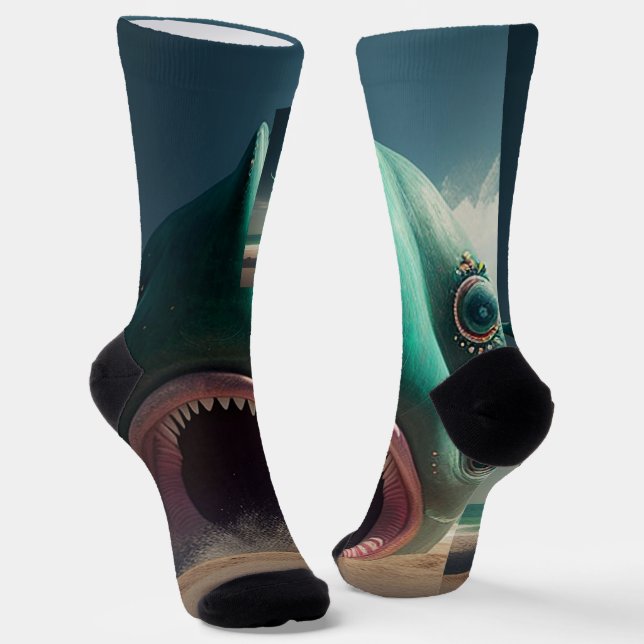 Chaussette Sculpture de requin sur la plage (Angulaire)