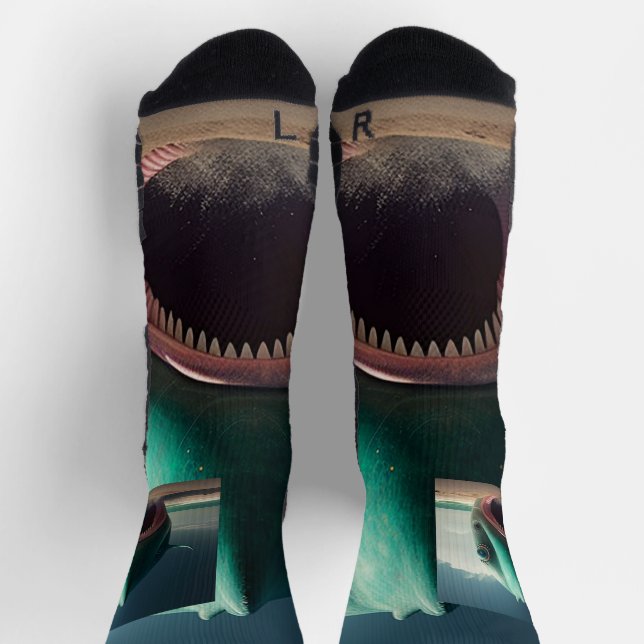 Chaussette Sculpture de requin sur la plage (Haut)