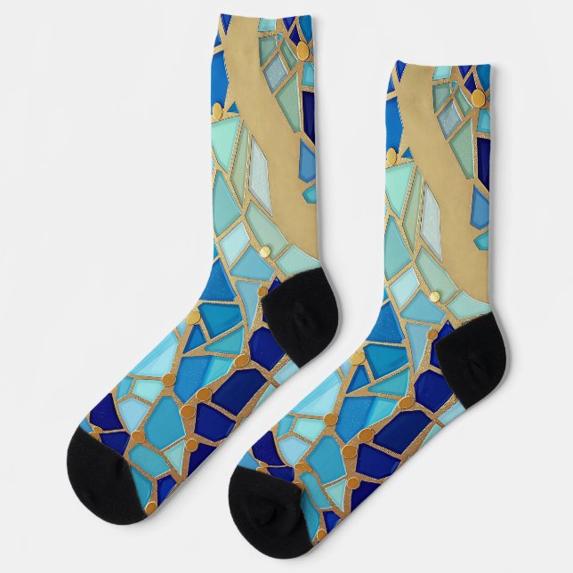 Chaussette Sea of Waves Blue and Gold Mosaic Fine Art (Gauche)