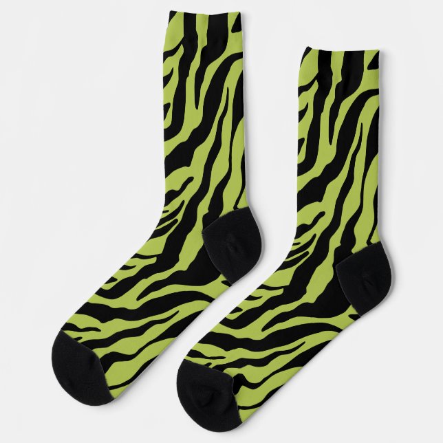 Chaussette Seasick Zebra, Motif rayé vert et noir (Gauche)
