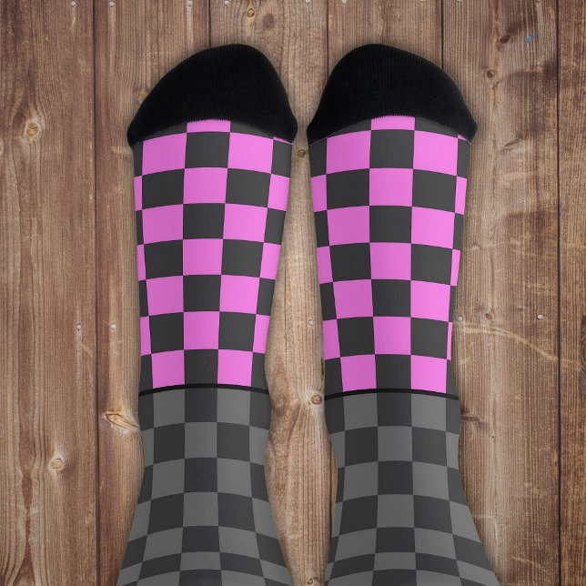 Chaussette Secret Wild vérifier gris rose sur gris (Créateur téléchargé)