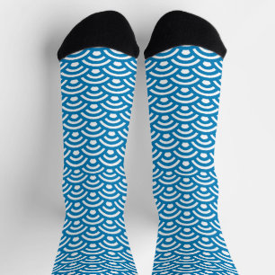 Chaussette Seigaiha, Vagues, Japonais, Bleu et Blanc