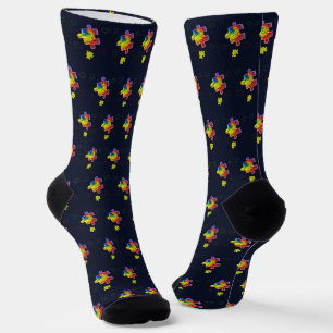 Chaussette Sensibilisation à l'autisme Violet Jaune Puzzles