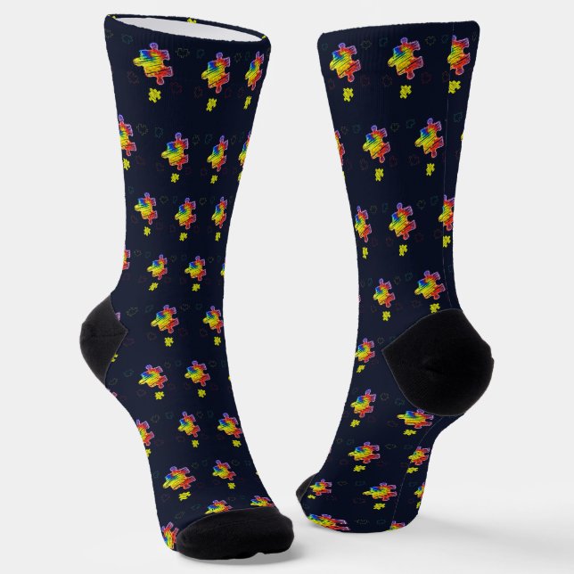 Chaussette Sensibilisation à l'autisme Violet Jaune Puzzles (Angulaire)