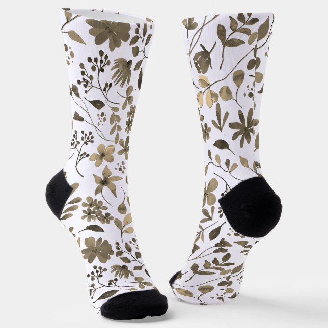 Chaussette Sépia tonique Vintage Floral Print (Angulaire)