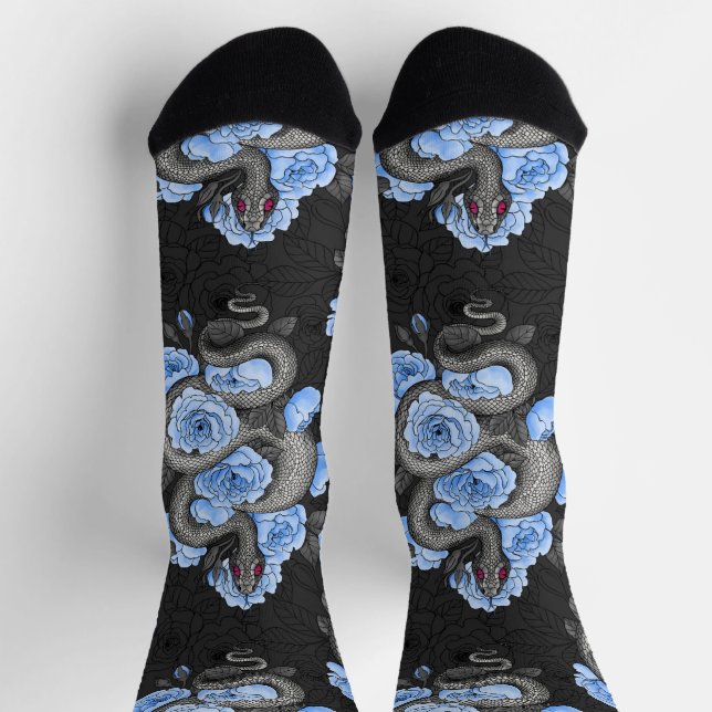 Chaussette Serpents et roses bleues (Haut)