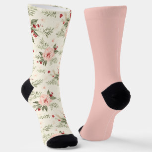 Chaussette Shabby Chic Pastel Peach Floral Odd Inégalé