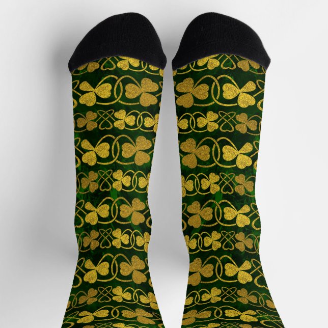 Chaussette Shamrock irlandais - Clover Gold et Green motif So (Haut)