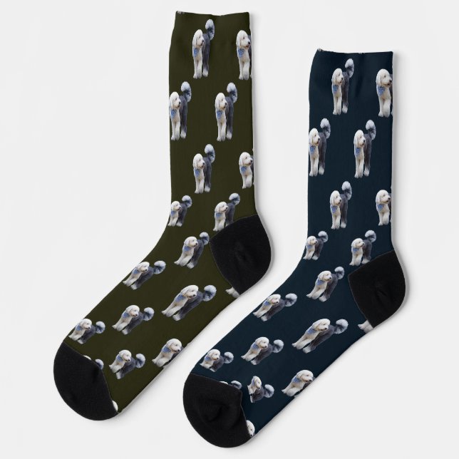 Chaussette Sheepadoodle avec écharpe bleue à carreaux (Gauche)