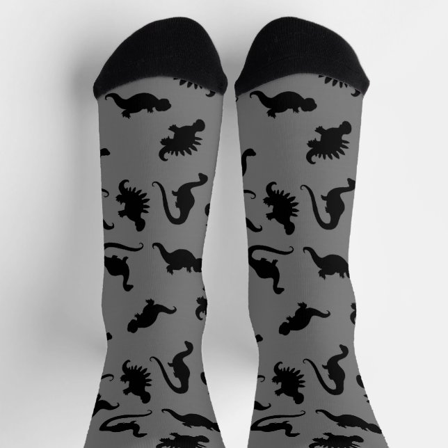 Chaussette Silhouette de dinosaure gris et noir  (Haut)