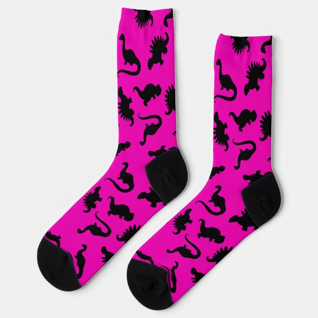 Chaussette Silhouette de dinosaure rose et noir (Gauche)