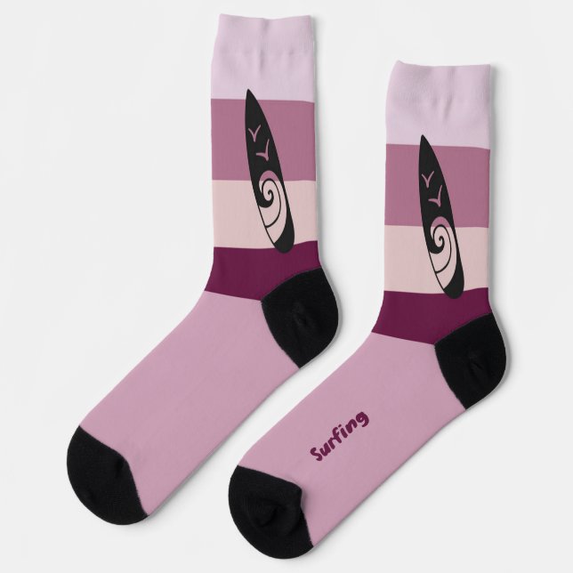Chaussette Silhouette de surf sur Mauve Mood Color (Gauche)