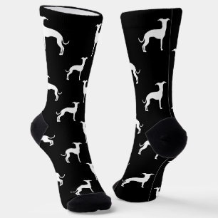 Chaussette Silhouettes de lévrier italien blanc sur fond noir
