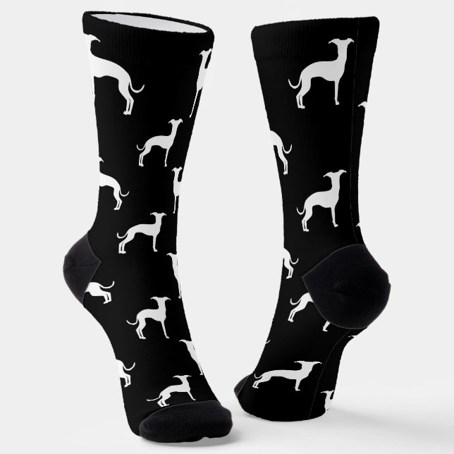 Chaussette Silhouettes de lévrier italien blanc sur fond noir (Angulaire)