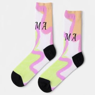 Chaussette Simple aquarelle jaune rose ajoutez votre monogram