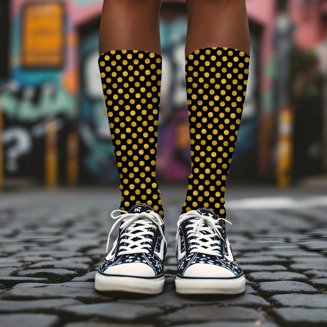 Chaussette Simple mignonne fille noir et or Pois de luxe (Créateur téléchargé)