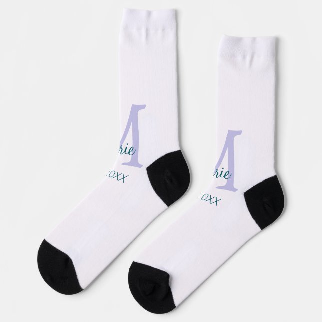 Chaussette simple minimum ajouter nom monogramme violet vert  (Gauche)