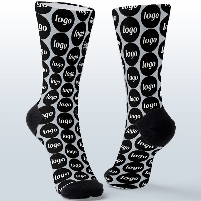 Chaussette Simple motif de logo d'entreprise bleu poudre (Simple logo pattern professional promotional business branding socks)