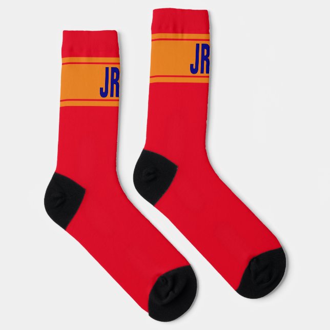 Chaussette Simple rouge orange et bleu avec monogramme (Droite)
