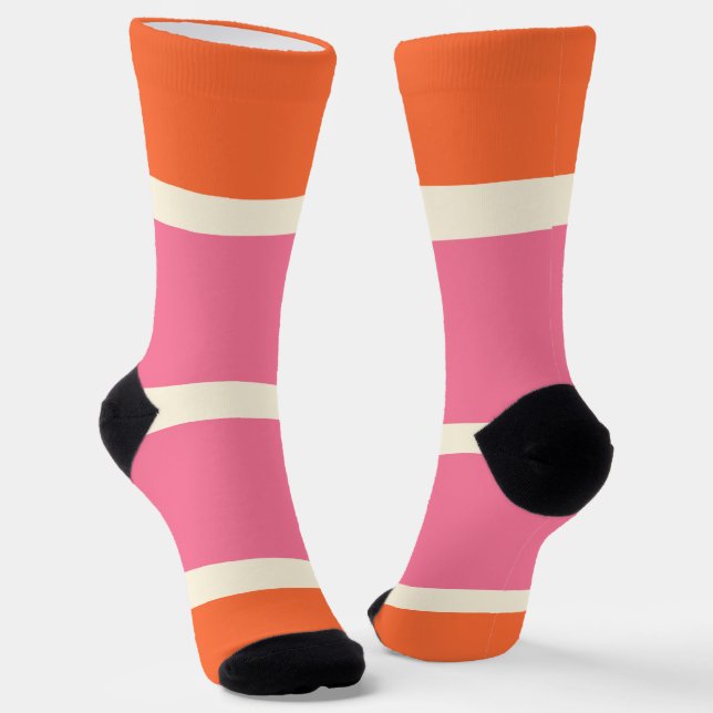 Chaussette Simples rayures en rose, orange et crème (Angulaire)
