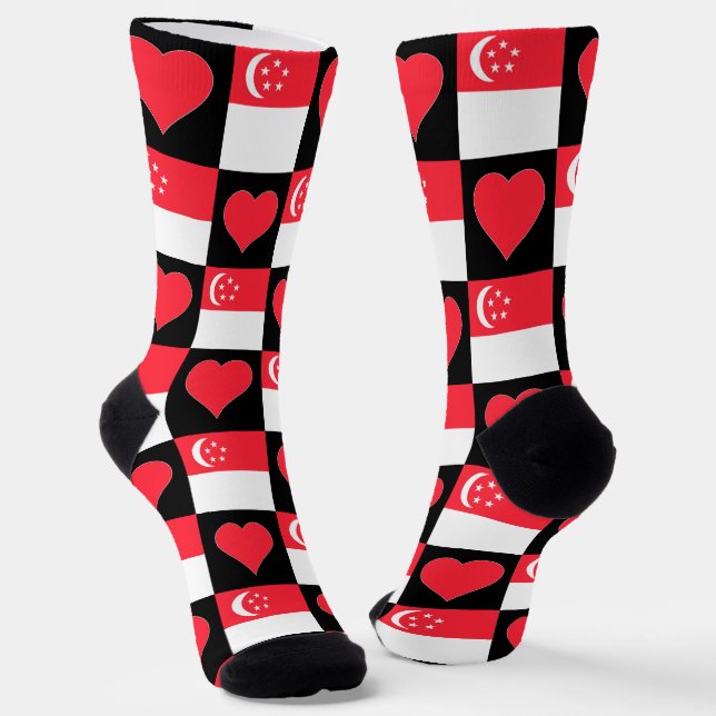 Chaussette Singapour Drapeau Coeur Motif amusant Pride singap (Angulaire)