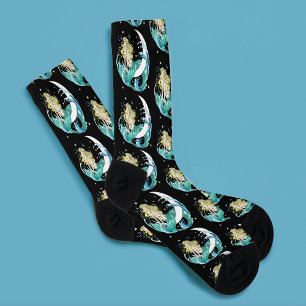 Chaussette Sirène noire croissant lune fantaisie Art déco